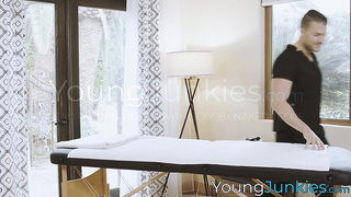 Aroused Codey Steele massaged my sleek body before giving my twat a hard screwing