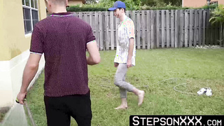 StepsonXXX.com - Handsome Taylor Reigns asshole and mouth receives hot cum from his stepbro and stepdad