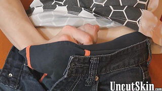 UncutSkin.com - Ass bandit Eryk plays with his uncut rock solid cock solo