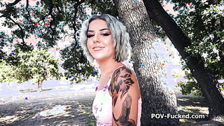 Ice blonde shows ass and bends over for stranger