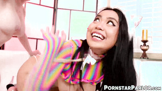 Pornstar Leya Falcon uses a strap on and fucks Asian Luna Mills