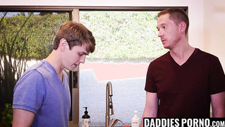 DaddiesPorno.com - Twink Sage Roux cleans his wild stepdad Brody Kayman by blowing his dick