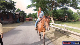 Horseback riding and fucking in a saloon amateur couple