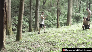 KawasakiYoshi.com - Asian Yoshi Kawasaki in intense hardcore bareback threesome fuck in nature