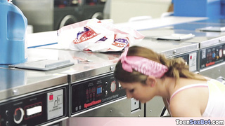 This sexy teen bored in the washing room