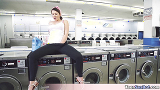 This sexy teen bored in the washing room
