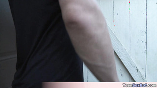 Teen with curly hair used as a sex toy