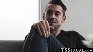 TSSexual.com - Blonde tbabe Ella Hollywood gives a sensual footjob before a rough ass fuck