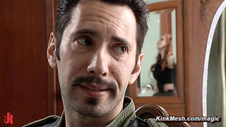 Promiscuous redhead fucked in bondage