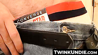TwinkUndie.com - Horny Billy Da Kidd's big cock stroke in his snug white briefs