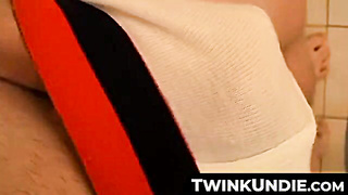 TwinkUndie.com - Horny Billy Da Kidd's big cock stroke in his snug white briefs
