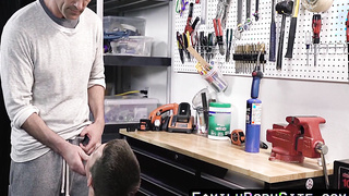 FamilyPornSite.com - Jock stepson craves daddy's raw cock in the workshop