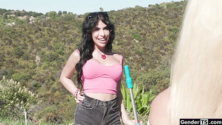 Hot coed is intrigued by tgirl poolbabe