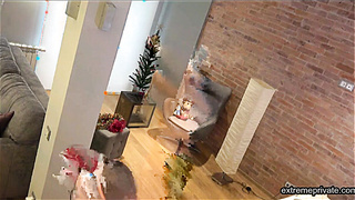 Naked stepdaughter decorates christmas tree