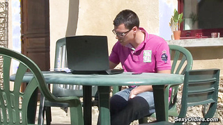 Brunette housewife Lucie Luke anal fucked in the garden