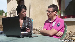 Brunette housewife Lucie Luke anal fucked in the garden