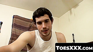 ToesXXX.com - Hunter's foot tease and almost nude cock show