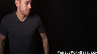 FamilyPornSite.com - Twink's hot glory hole blowjob skills with daddy's cumshot