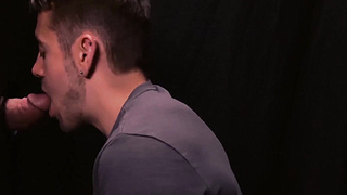 FamilyPornSite.com - Twink's hot glory hole blowjob skills with daddy's cumshot