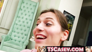 TSCasey.com - Tgirl Casey Kisses slurps jizz hungrily after intense spitroast fucking