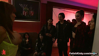 Bound bombshell anal fucked in public