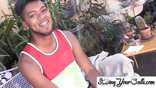 SwingYourBalls.com - Young ebony stud flaunts his balls and enjoys solo stroking