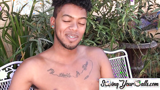 SwingYourBalls.com - Young ebony stud flaunts his balls and enjoys solo stroking
