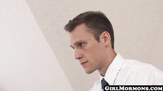 GirlMormons.com - Pussy-licking Mormon babes engage in a celestial, sensual threesome under the watchful eyes of God