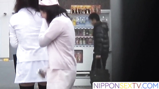 NipponSexTV.com - Juicy 18yo Japanese legs arouse public voyeur