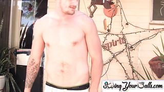 SwingYourBalls.com - Bearded guy teases his balls and enjoys a vigorous jerk off