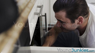 Buffed Nathan Bronson licked my feet then my bouncy ass hole