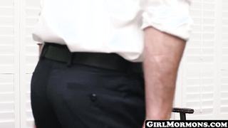 GirlMormons.com - Cute brunette Mormon teenager delivers a heavenly blowjob in POV to a church superior