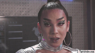 Space Trans Woman gets ass bareback fucked so hard