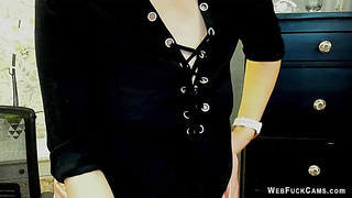 Busty amateur MILF in black blouse