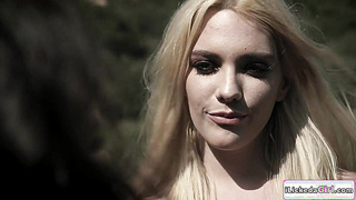 Lesbian babe fingering blonde homeless