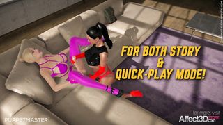 Big tits blonde and ebony futanari lesbians have new uniforms in a game