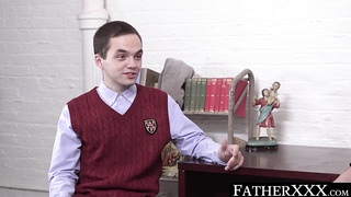 FatherXXX.com - Religious daddy teases twink with a holy dildo before a raw, sinful fucking