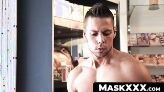 MaskXXX.com - Angelo Godshack's big fat pole wanking in the sex shop solo