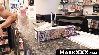 MaskXXX.com - Angelo Godshack's big fat pole wanking in the sex shop solo