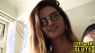 Gorgeous sub with glasses spanked before rough anal sex