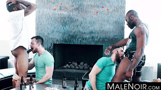 MaleNoir.com - Four ebony studs fuck their hairy lovers hard in wild interracial orgy