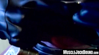 MuscleJockBound.com - Submissive man futilely struggles while in heavy chains, dominated and tormented by his experienced master