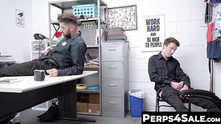 Tatted security officer sucked and milked by twink buddy 2