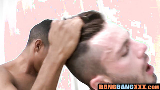 BangBangXXX.com - White stud with a huge back tattoo gets fucked hard by a Brazilian hunk