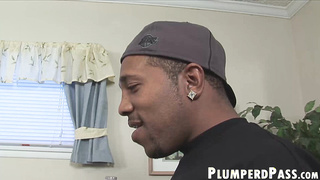 Bulky black chick takes an ebony pike in her meaty cunt