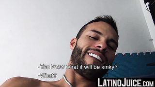 Edgy cutie Abe grabs my cock and wanks it hard for him to taste my tasty cum