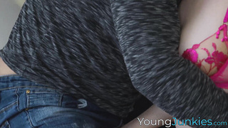 Blonde bombshell gets her pink cunt filled with Derrick Pierces man juice