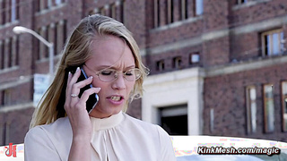 Blonde business woman in FFM BDSM sex