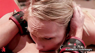 Blonde business woman in FFM BDSM sex