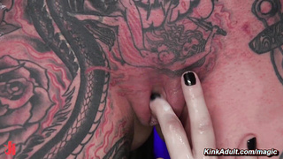 Tied up tattooed lesbian slave fucked